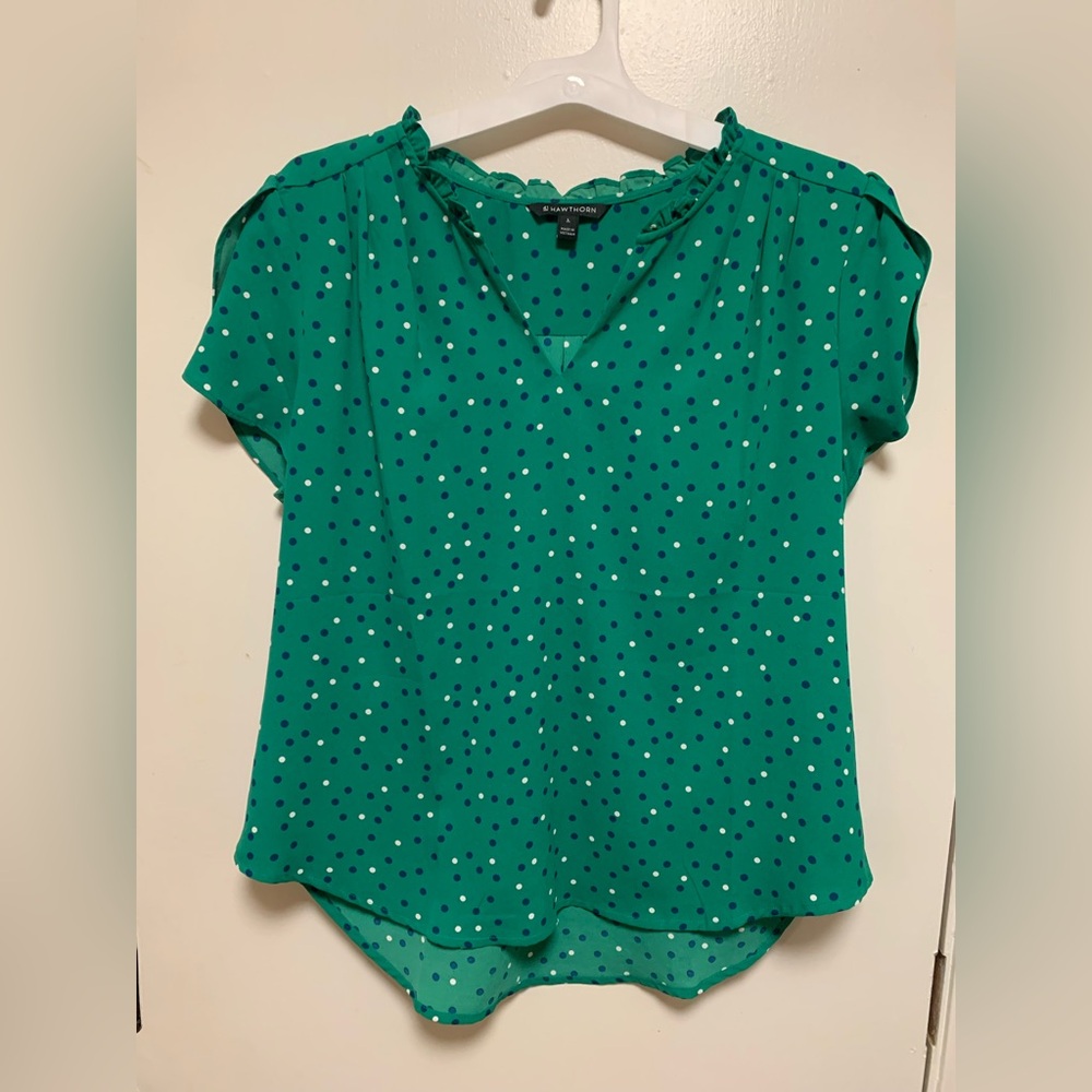41 Hawthorn green polkadot blouse L
